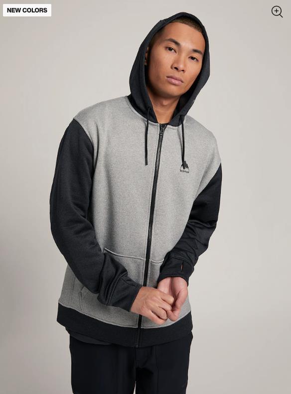 Mens BURTON Oak Full-Zip Hoodie GRAY HEATHER / TRUE BLACK - 1