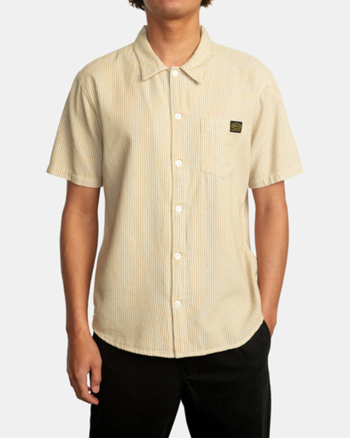 Mens RVCA dayshift stripe shirt KHAKI