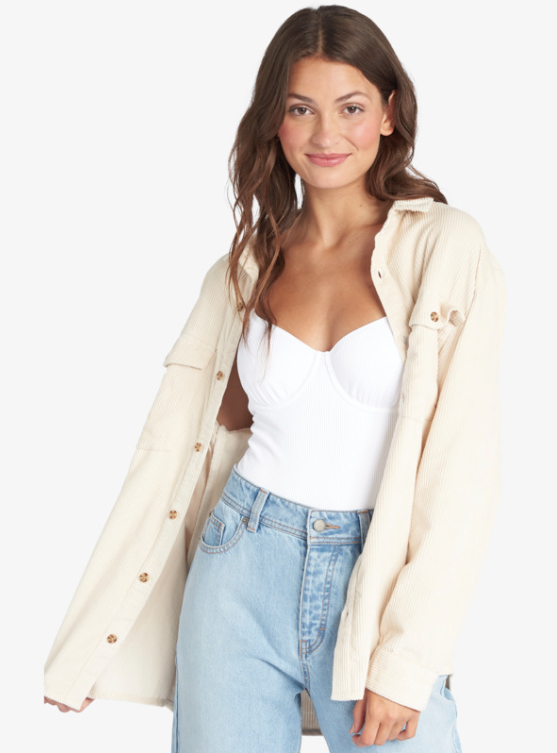 Women ROXY Let It Go Cord Shirt TAPIOCA ARJWT03295-TEH0 - 1