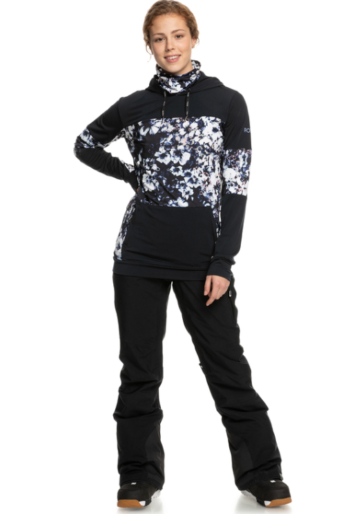 Women ROXY Winter Valley Hoodie TRUE BLACK BLACK FLOWERS ERJFT04555-KVJ1 -1